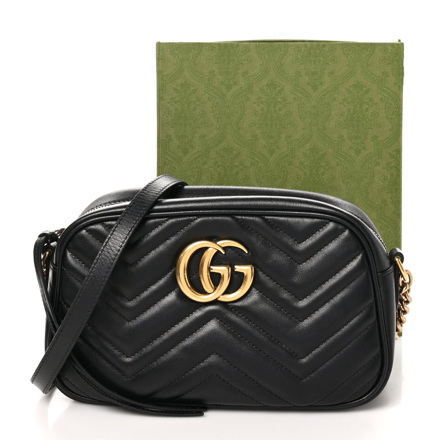 Calfskin Matelasse Small GG Marmont Chain Shoulder Bag Black