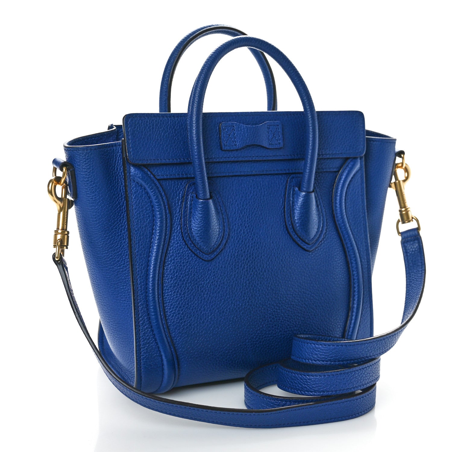 Celine Drummed Calfskin Nano Luggage Indigo 3 of 10