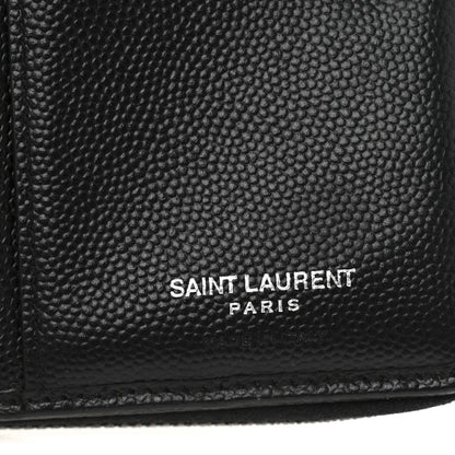 Saint Laurent Grain De Poudre Matelasse Chevron Monogram Compact Zip Around Wallet Black 6 of 11