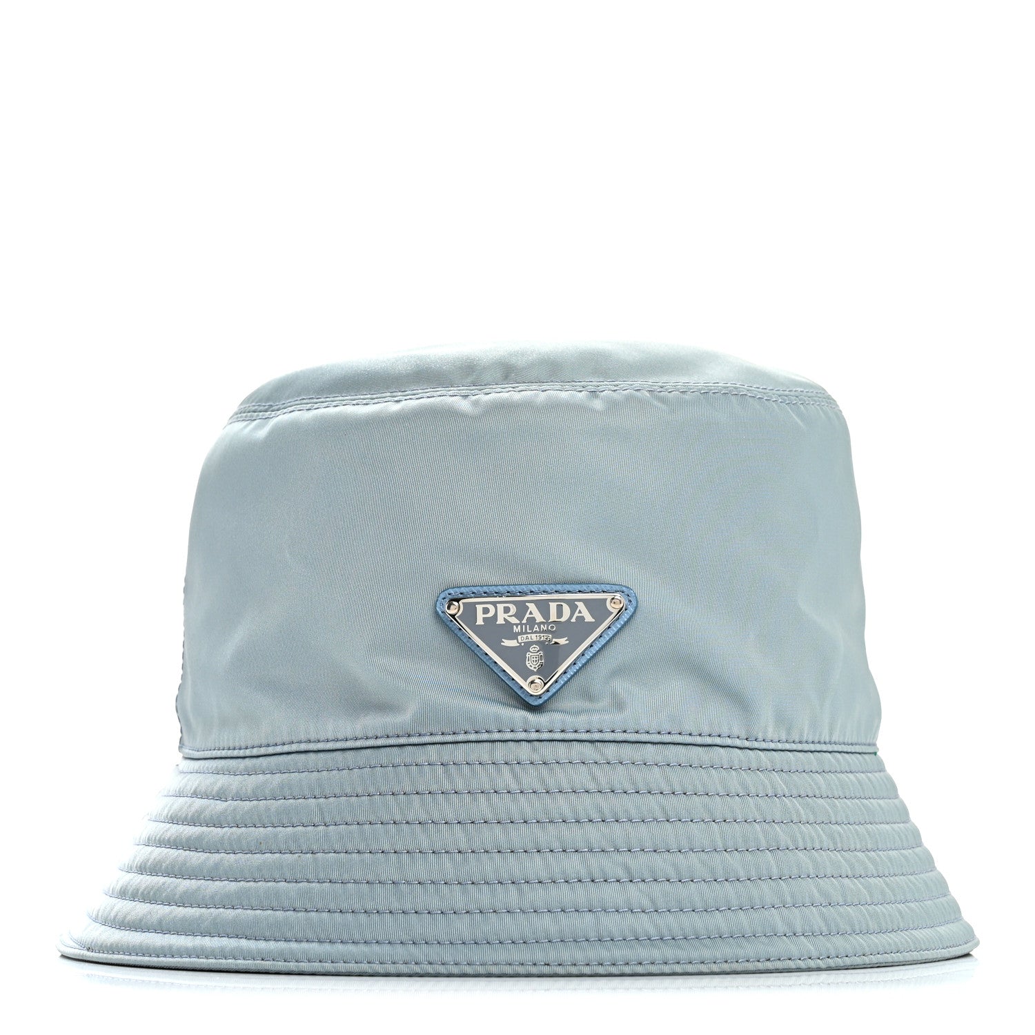 Prada Re-Nylon Metal Triangle Logo Womens Bucket Hat M Celeste 3 of 8