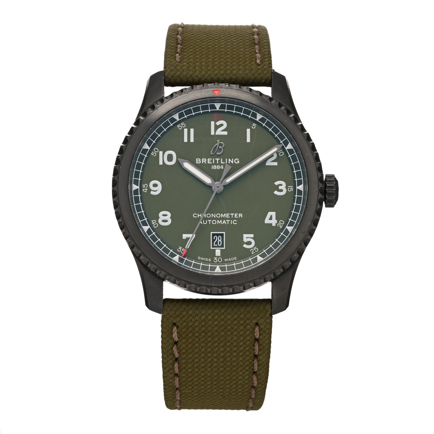 Breitling PVD Stainless Steel Fabric 41mm Aviator 8 "Curtiss Warhawk" Automatic Watch Green M17315 1 of 5