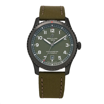 Breitling PVD Stainless Steel Fabric 41mm Aviator 8 "Curtiss Warhawk" Automatic Watch Green M17315 1 of 5