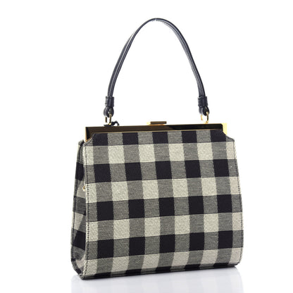 Mansur Gavriel Canvas Check Elegant Top Handle Bag Black White 3 of 9