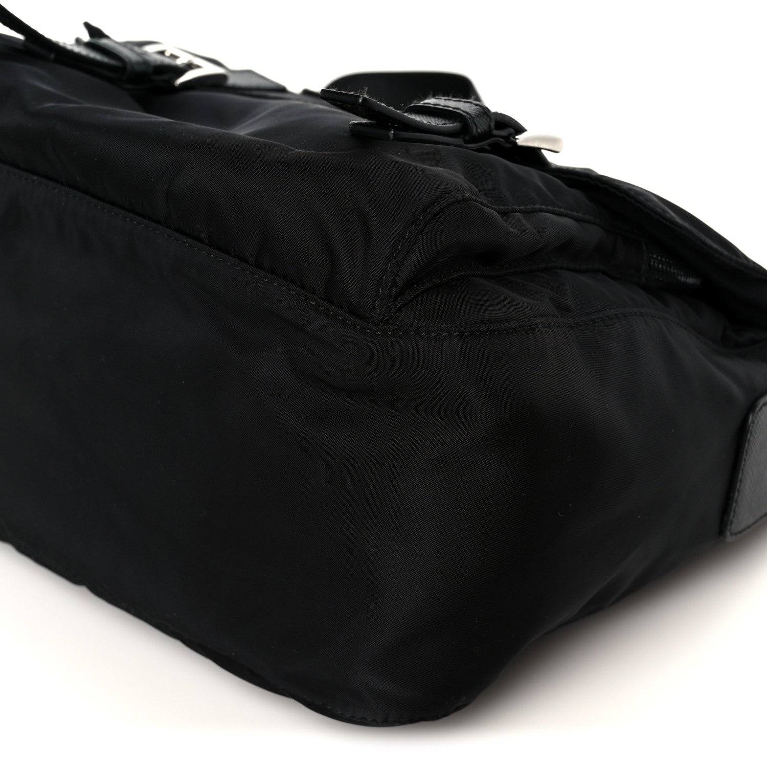 Prada Re-Nylon Vela Saffiano Pocket Double Buckle Messenger Shoulder Bag Black 10 of 10
