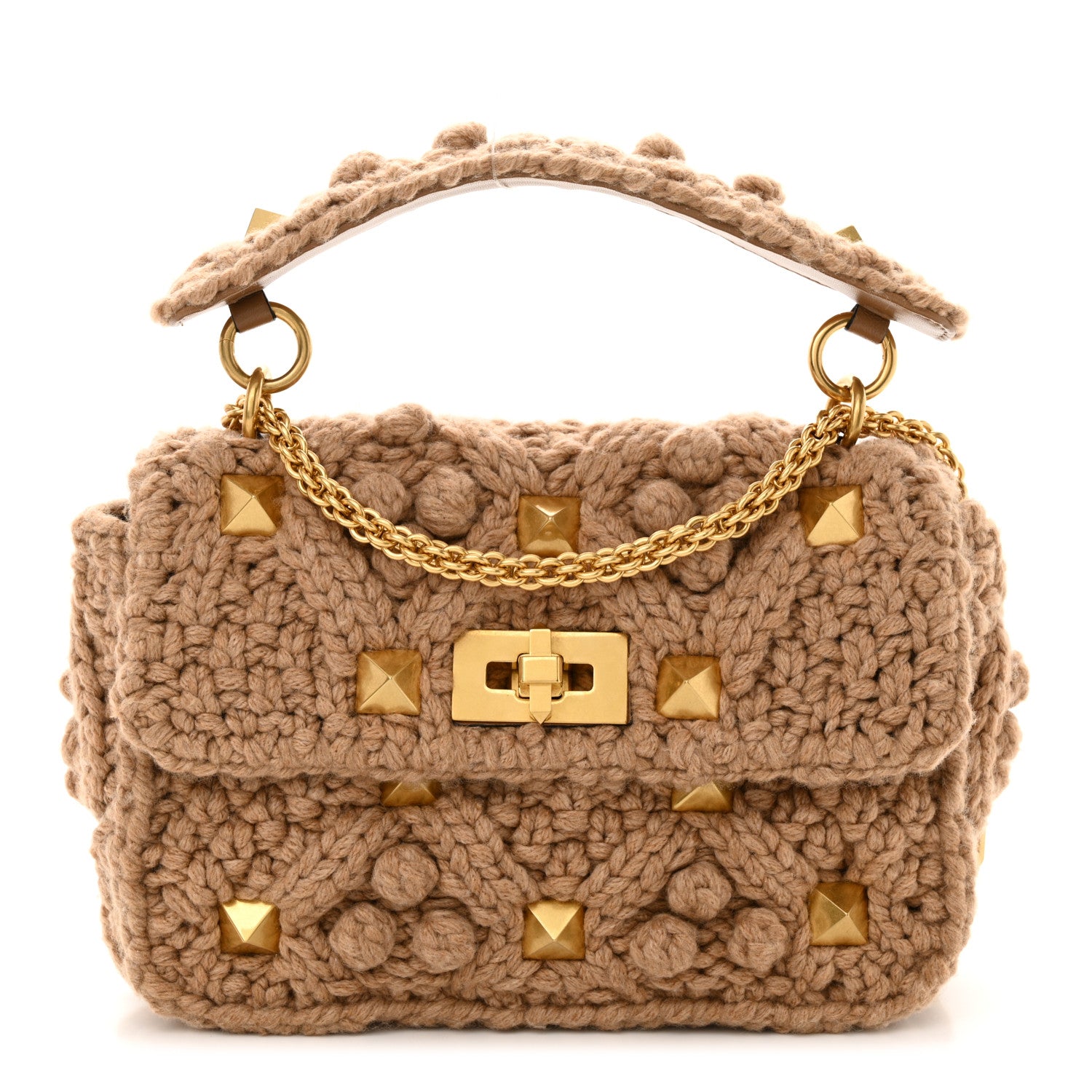 Valentino Garavani Cashmere Medium Roman Stud Shoulder Bag Brown 1 of 9