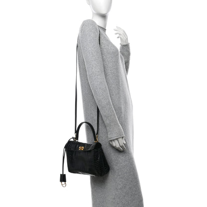 Balenciaga Shiny Calfskin Crocodile Embossed Mini Rodeo Top Handle Handbag Black 2 of 11