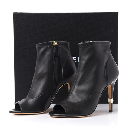 Chanel Lambskin Peep Toe Short Ankle Boots 38 Black 11 of 11
