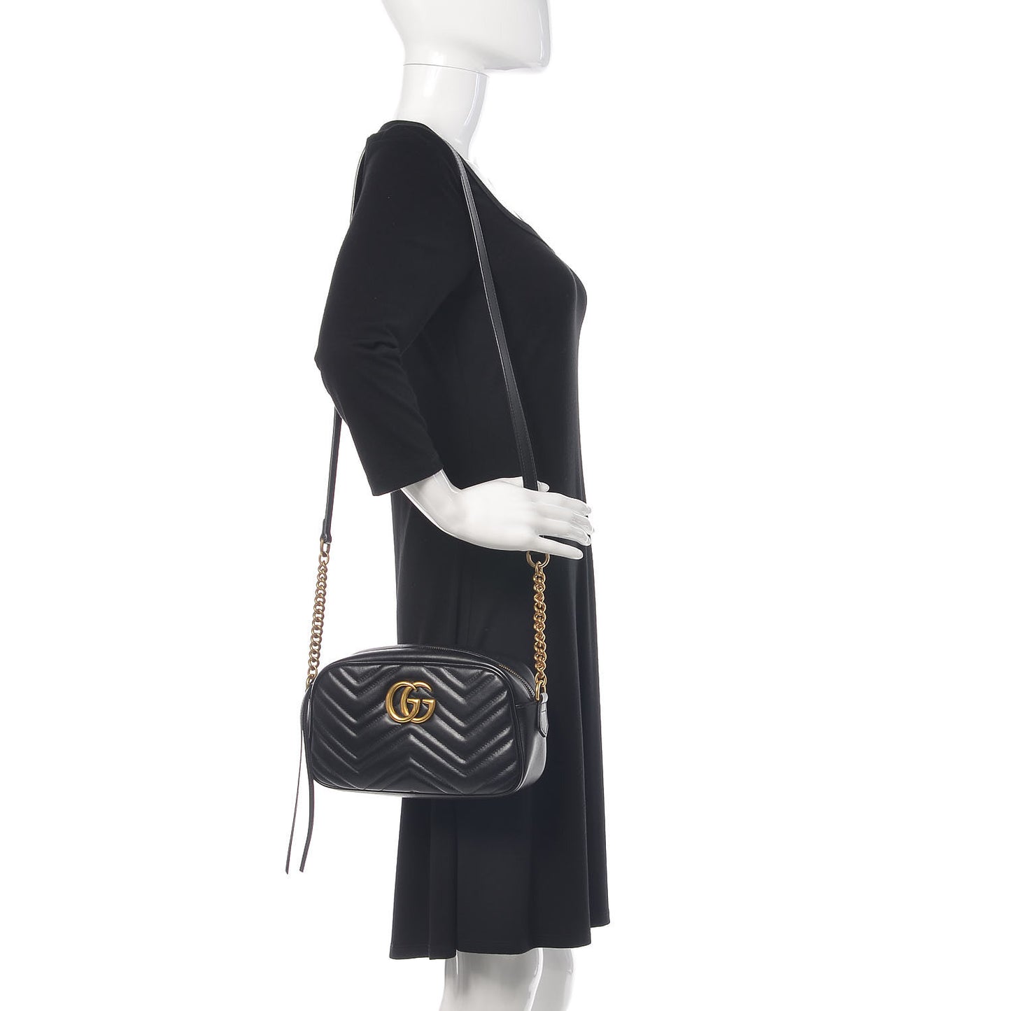 Calfskin Matelasse Small GG Marmont Chain Shoulder Bag Black