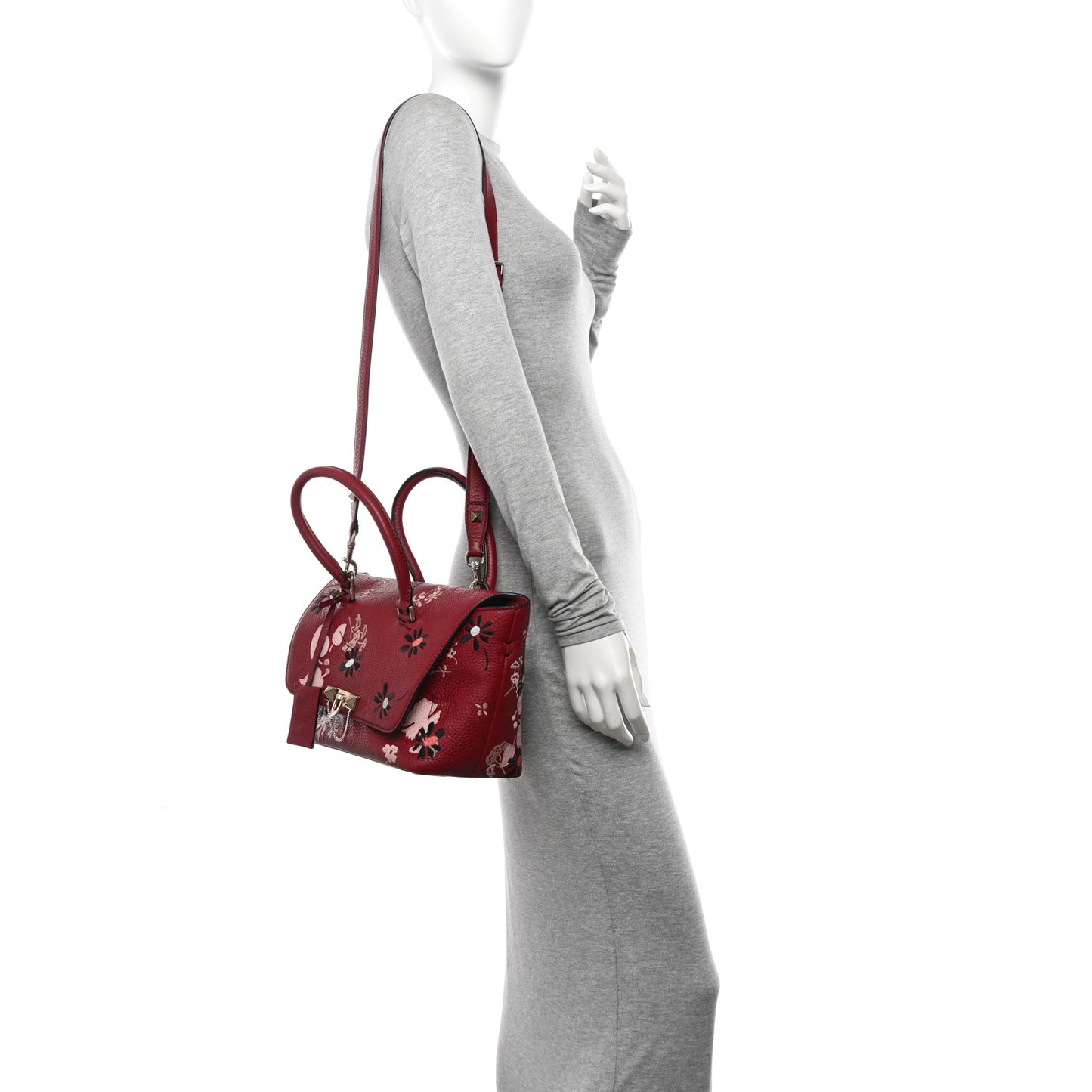 Alce Printed Calfskin Flower Embroidered Demilune Double Handle Satchel