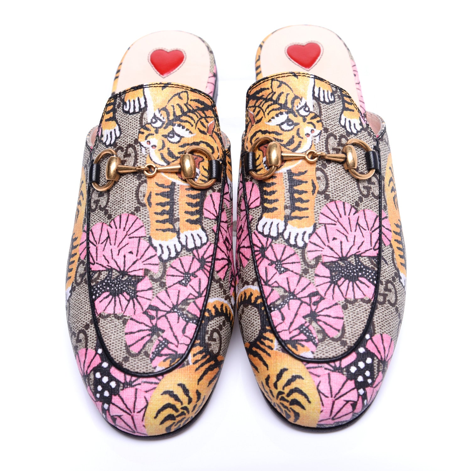 Gucci GG Supreme Monogram Bengal Womens Princetown Slippers 35 Beige Crop Pink 7 of 12