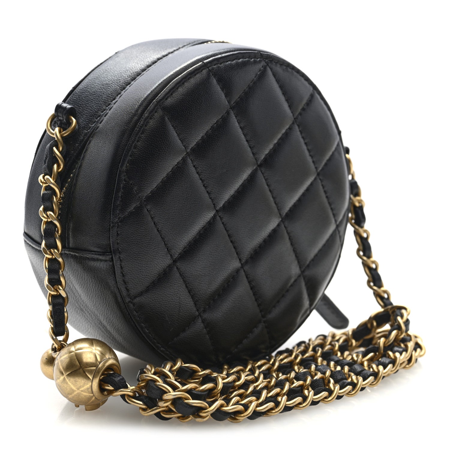 Chanel Lambskin Quilted Round Pearl Crush Clutch With Chain Black 3 of 10