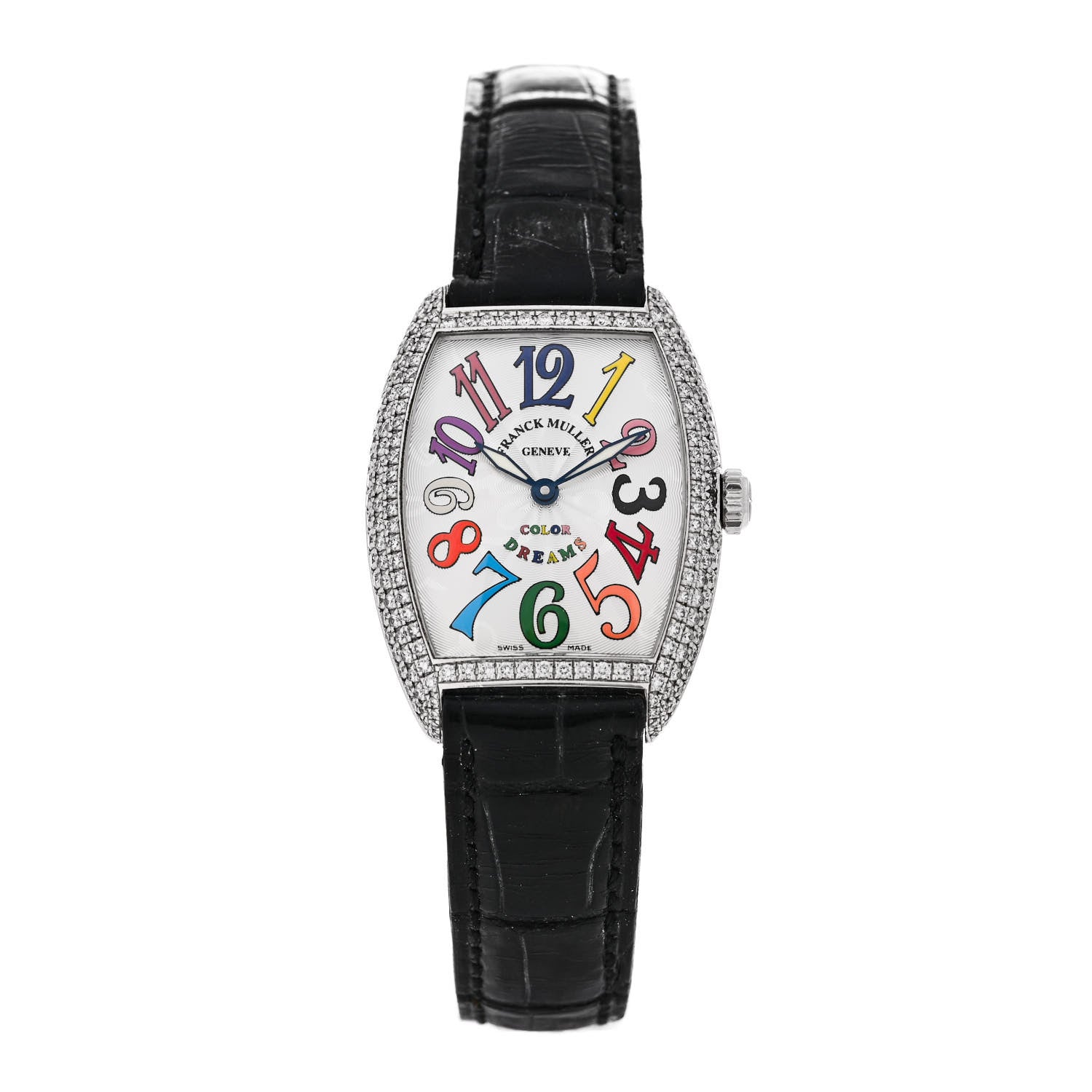 Franck Muller 18K White Gold Alligator Diamond Pave Bezel 29mm Cintree Curvex Color Dreams Quartz Watch 7502QZD 1 of 5