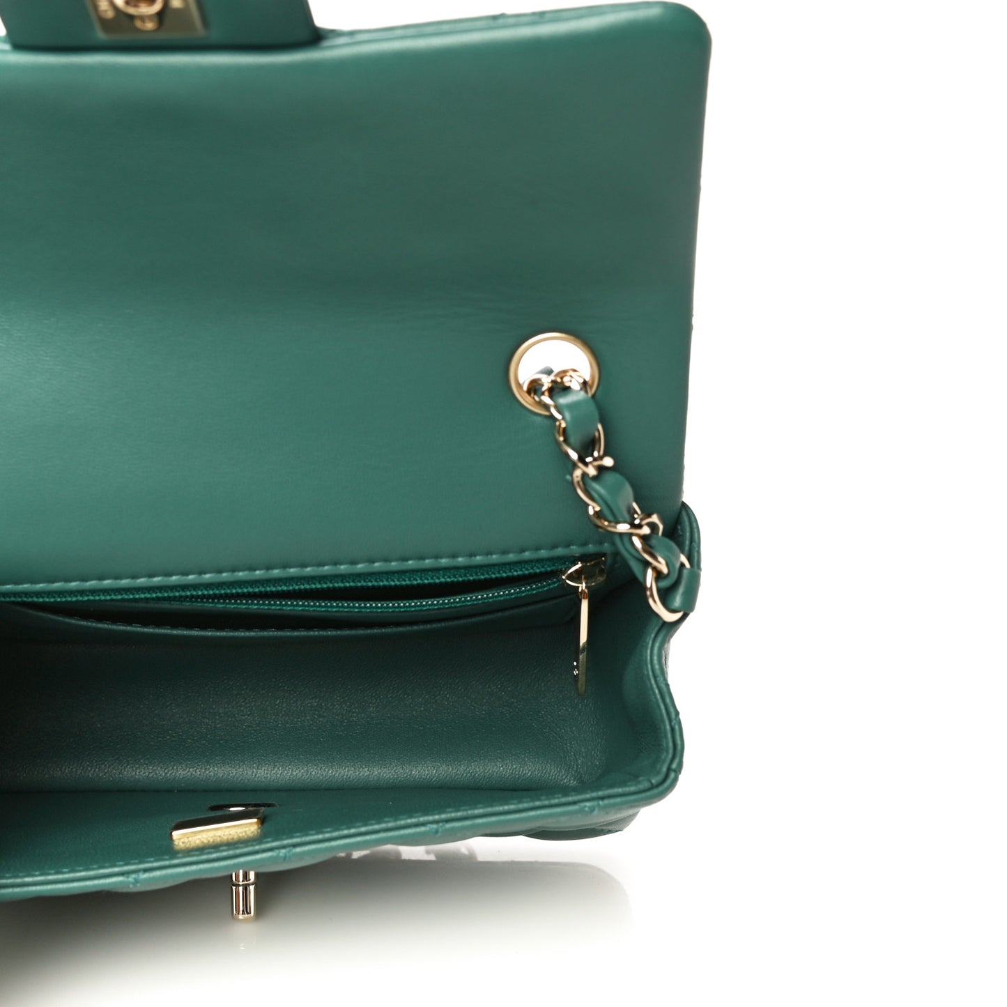 Lambskin Quilted Mini Rectangular Flap Dark Green