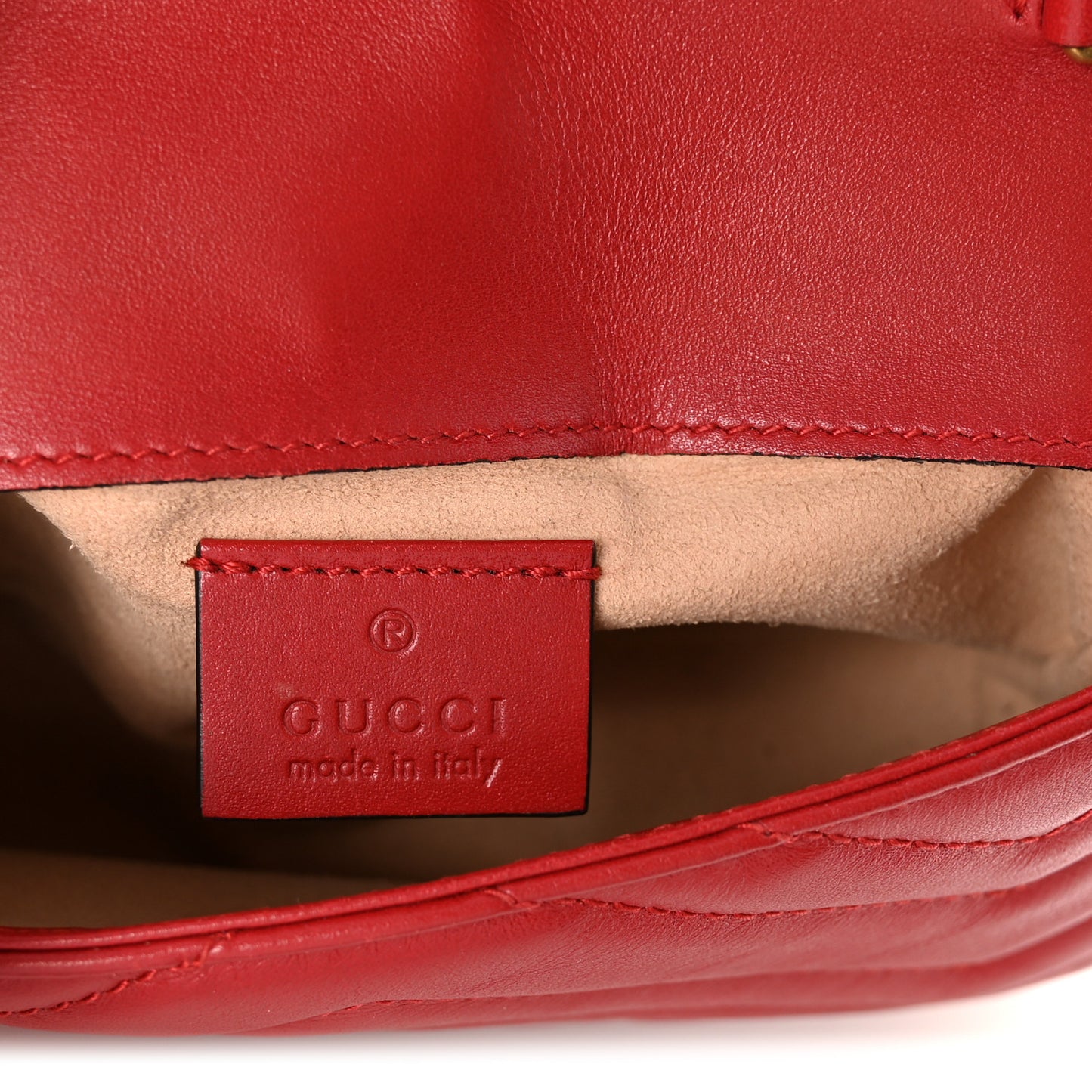 Calfskin Matelasse Super Mini GG Marmont Shoulder Bag Hibiscus Red