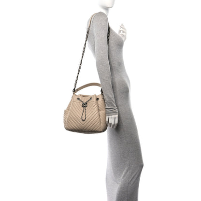 Chanel Deerskin Chevron Medium CC Chain Bucket Drawstring Bag Beige 2 of 10
