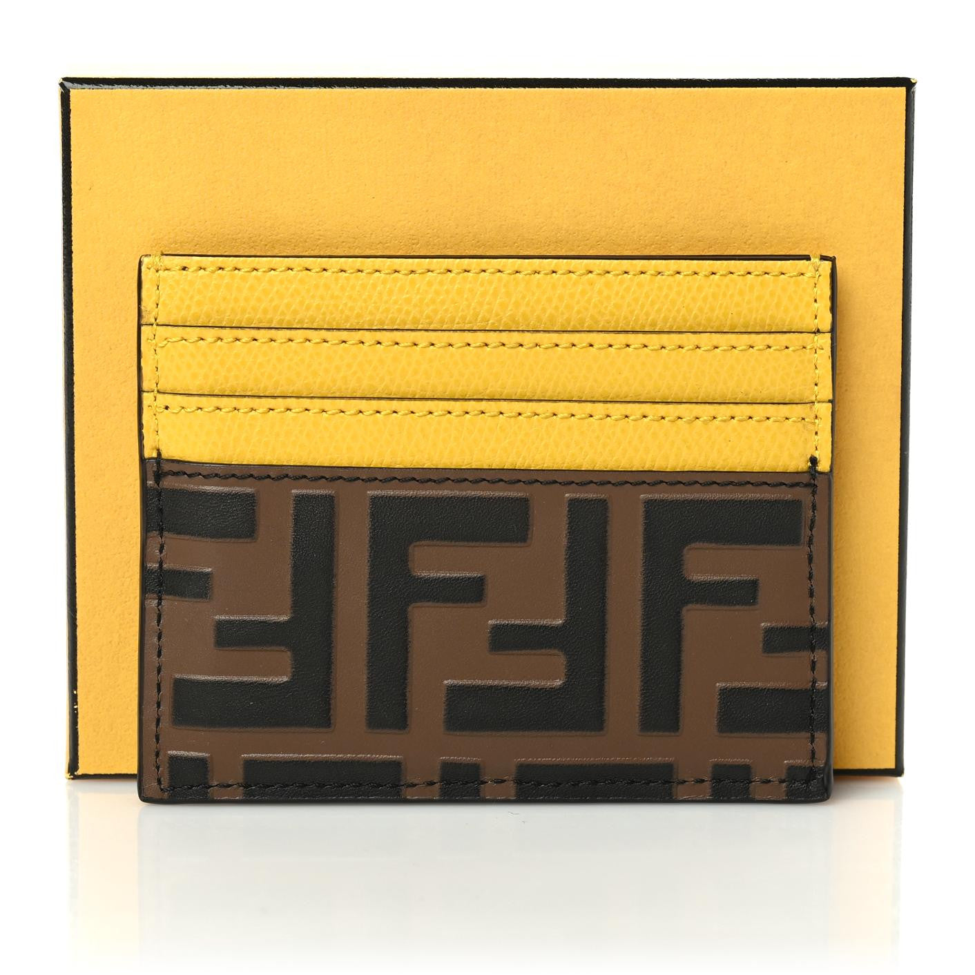 Fendi Vitello Cruise Bi-Color FF 1974 Embossed Card Holder Maya Black Sunflower 8 of 8