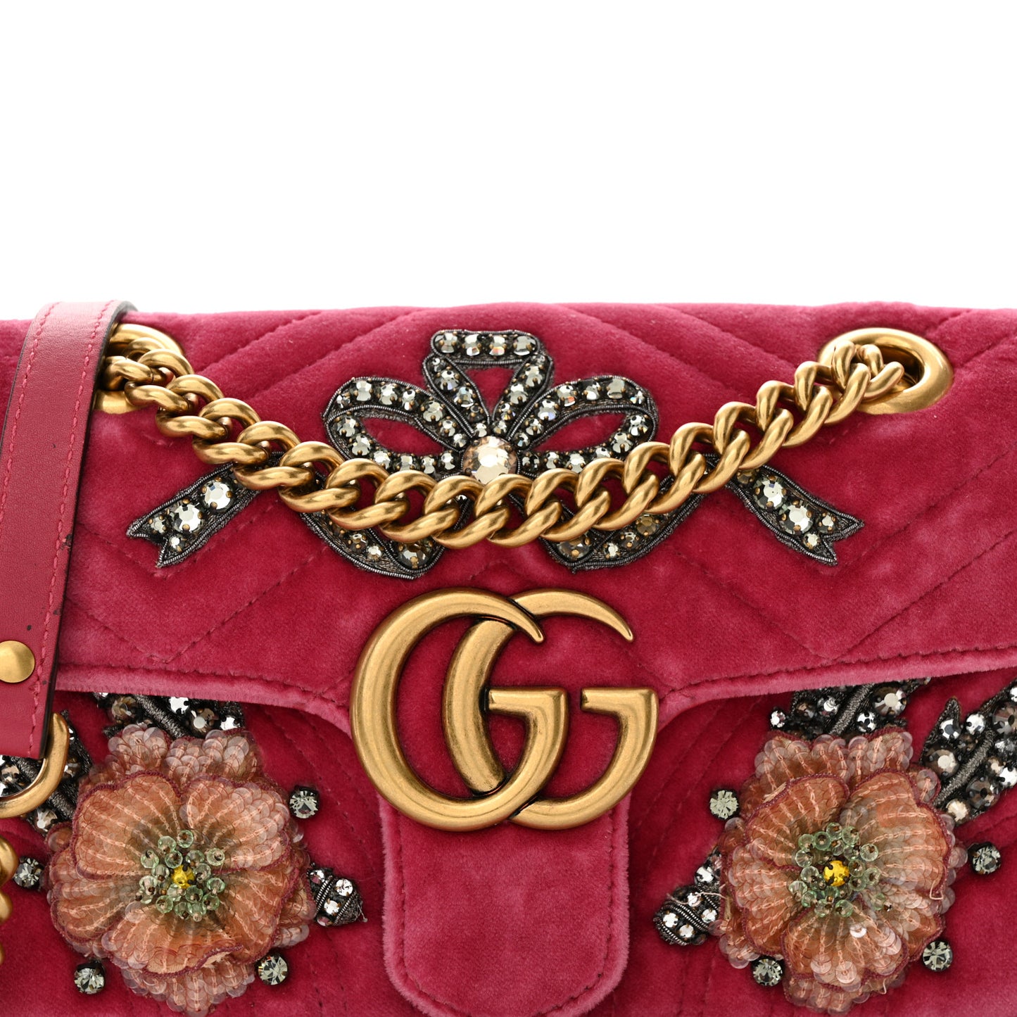 Velvet Matelasse Embroidered Mini GG Marmont Shoulder Bag Light Raspberry Rose