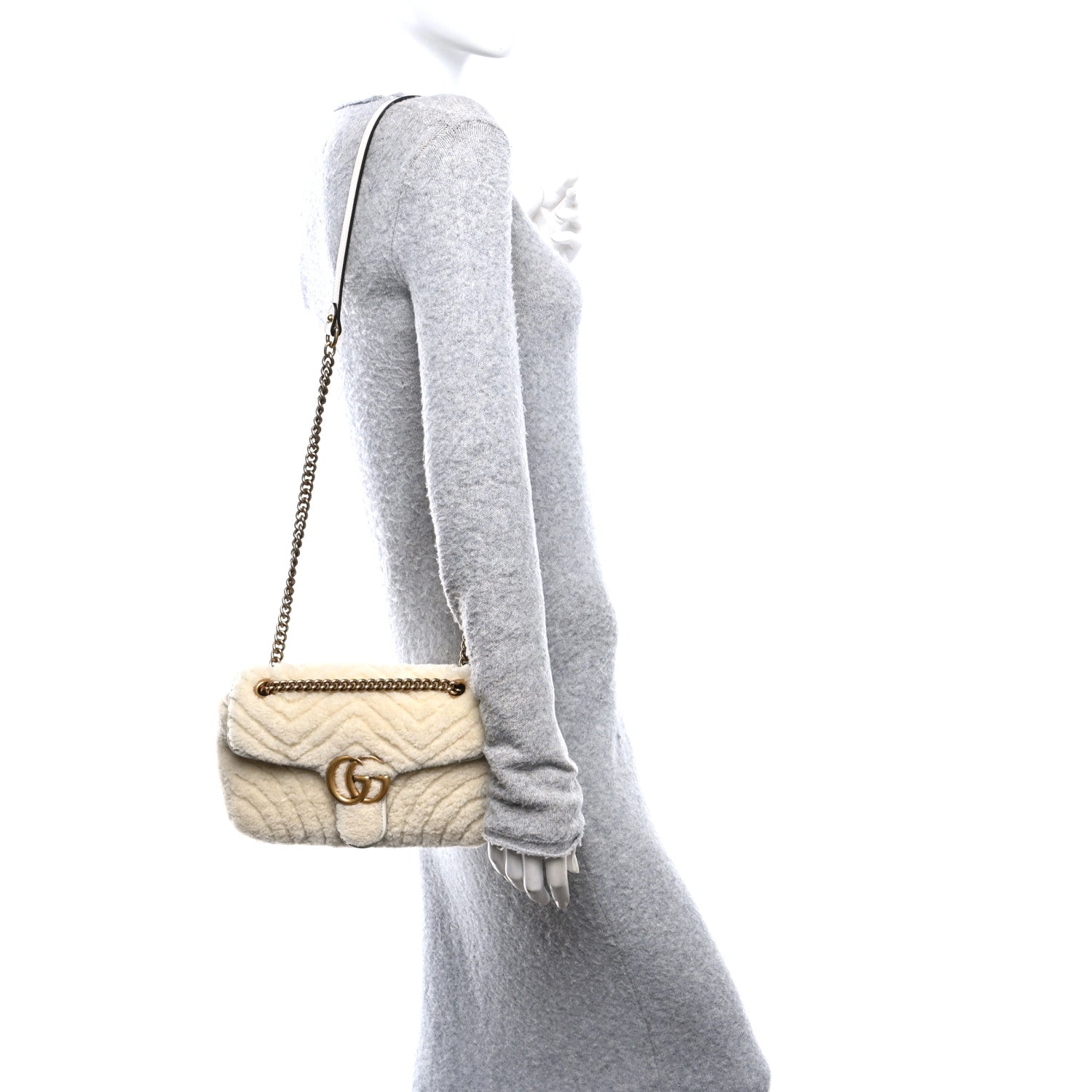 Gucci Merinos Wool Small GG Marmont Shoulder Bag Old White 2 of 10
