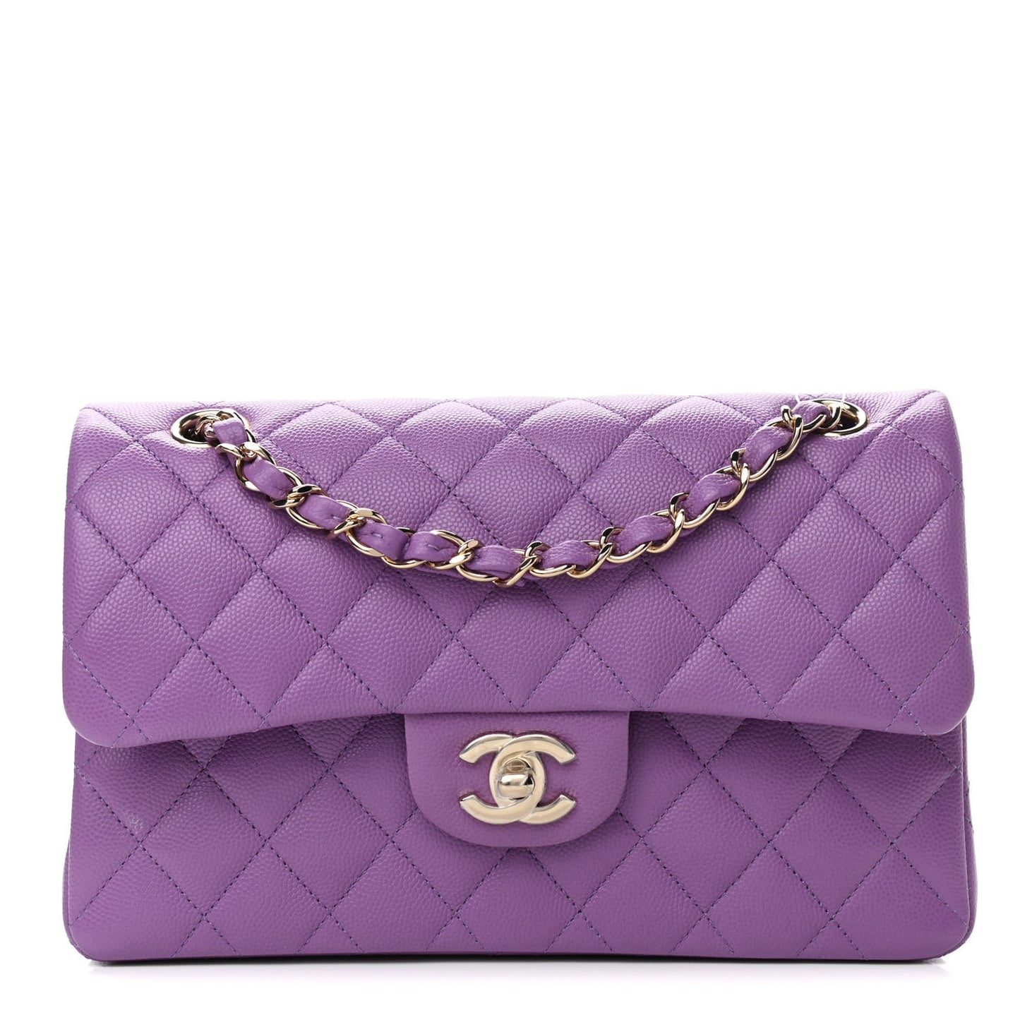 Caviar Quilted Small Double Flap Purple