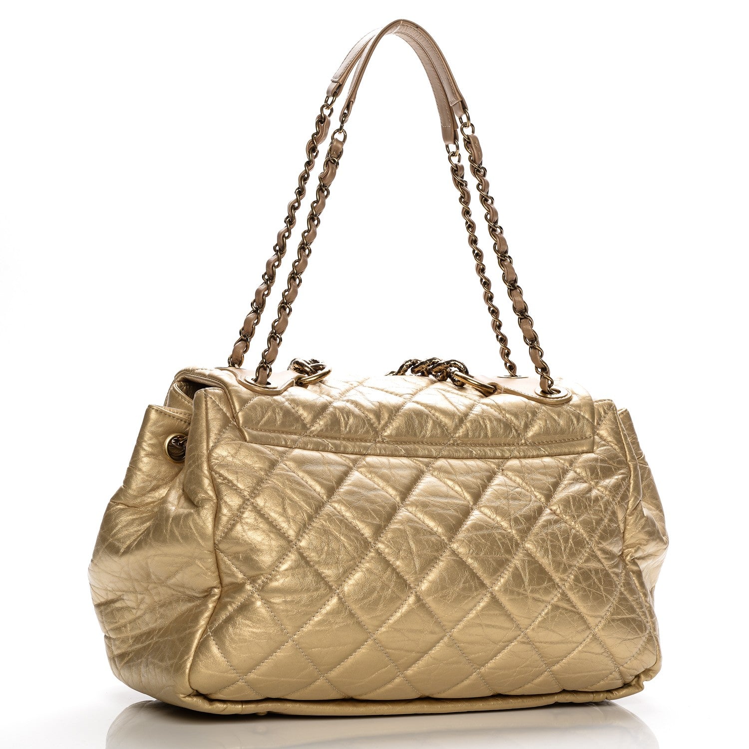Chanel Metallic Aged Calfskin Quilted Large Pondichery Flap Gold 3 of 8