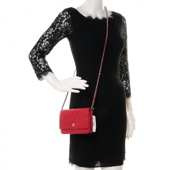Lambskin Quilted Wallet On Chain WOC Red