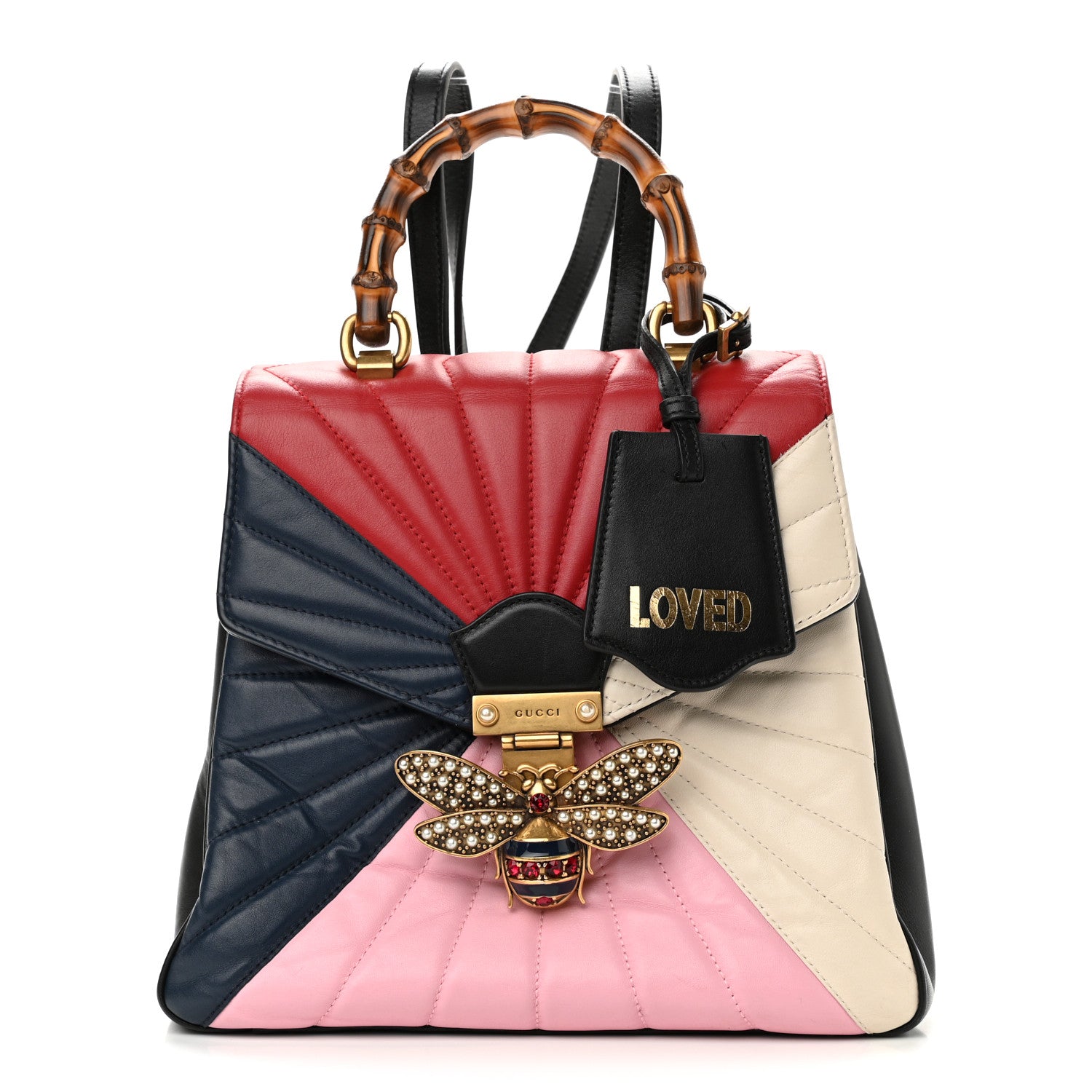 Gucci Calfskin Bamboo Trapuntata Queen Margaret Backpack Blue Agata Hibiscus Red Mystic White Sugar Pink 1 of 11