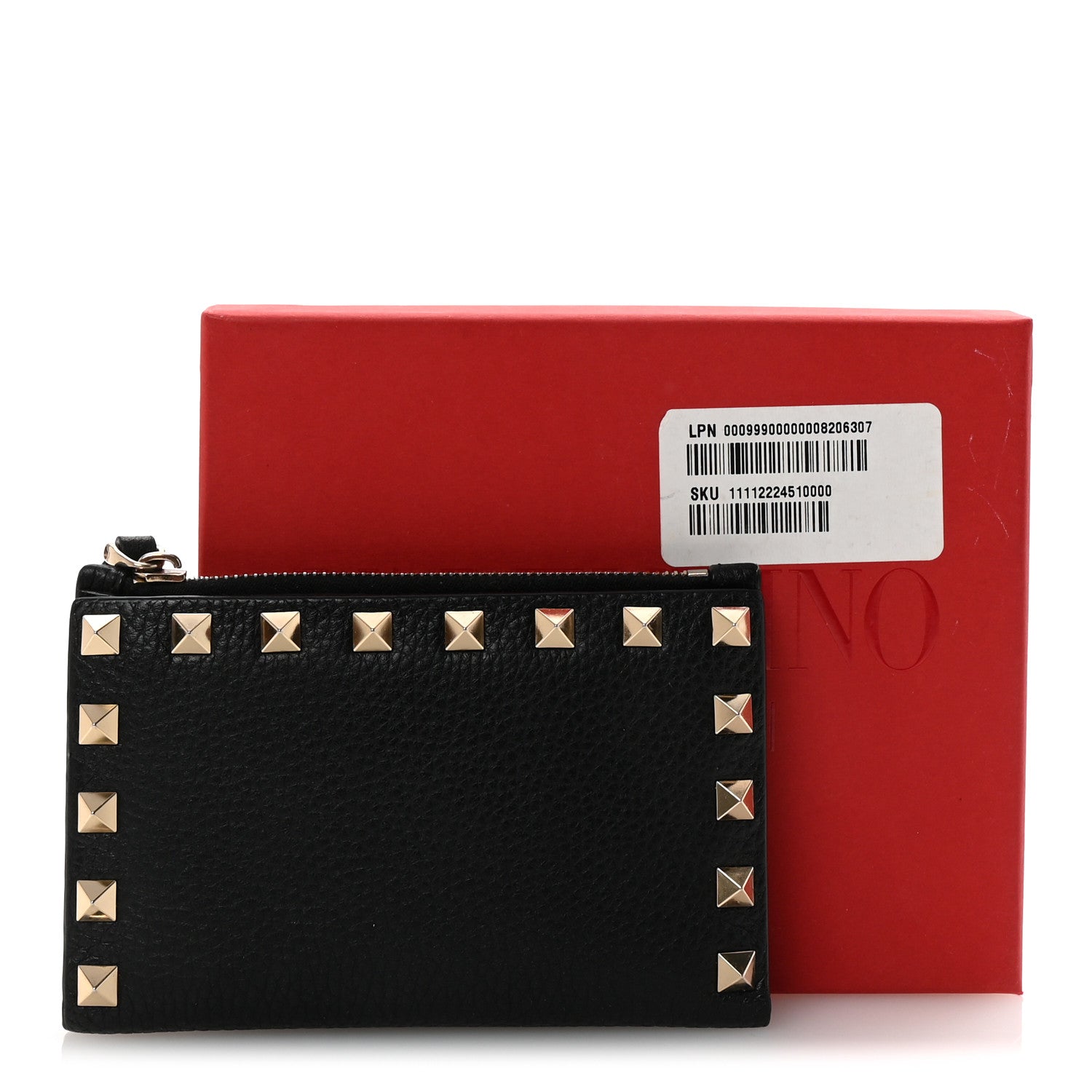 Valentino Garavani Grainy Calfskin Rockstud Coin Purse Card Holder Black 7 of 7