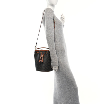 Celine Triomphe Canvas Calfskin Clara Drawstring Bucket Bag Tan 2 of 9