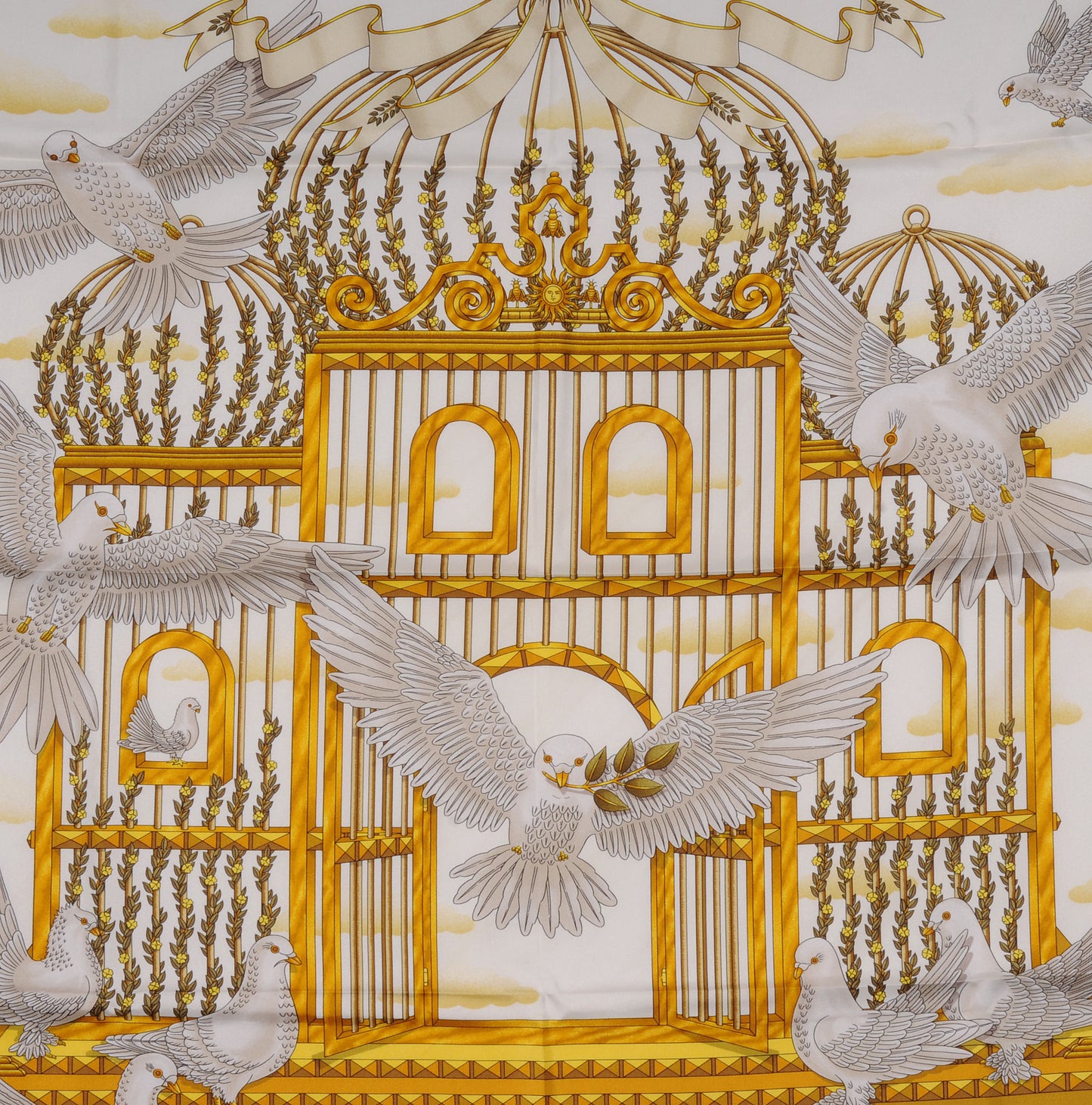 Silk Doves Of Peace Scarf 90 Black Gold