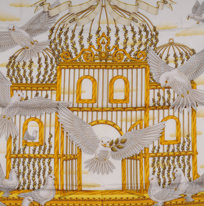 Hermes Silk Doves Of Peace Scarf 90 Black Gold 1 of 5