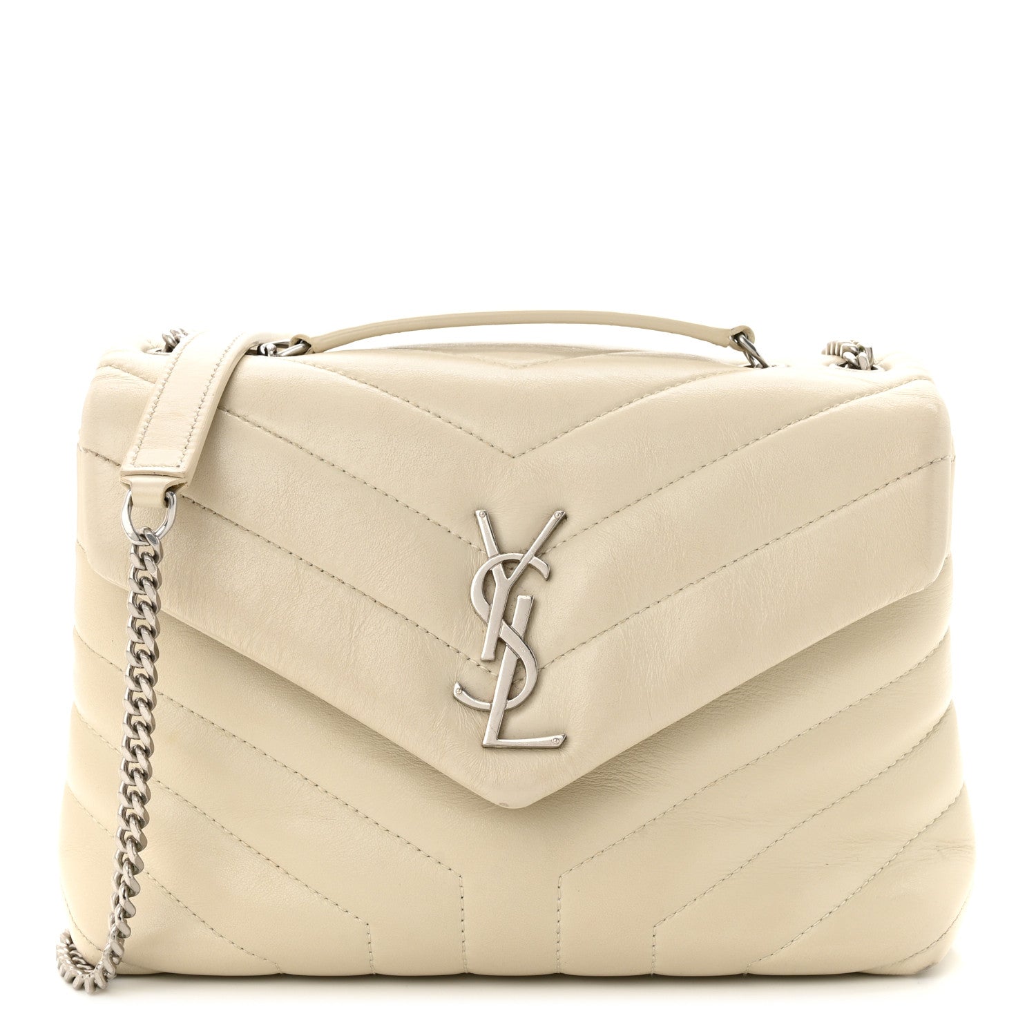 Saint Laurent Calfskin Y Quilted Monogram Small Loulou Chain Satchel Blanc Vintage 1 of 13