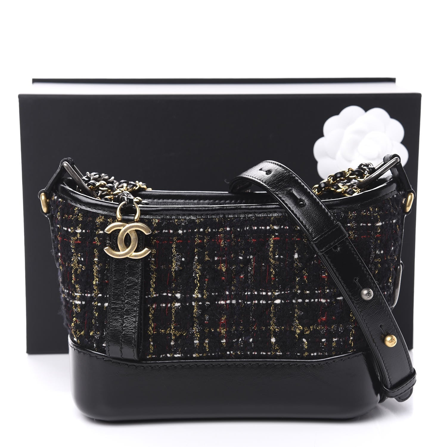 Chanel Tweed Calfskin Small Gabrielle Hobo Black Gold Red Ecru 11 of 11