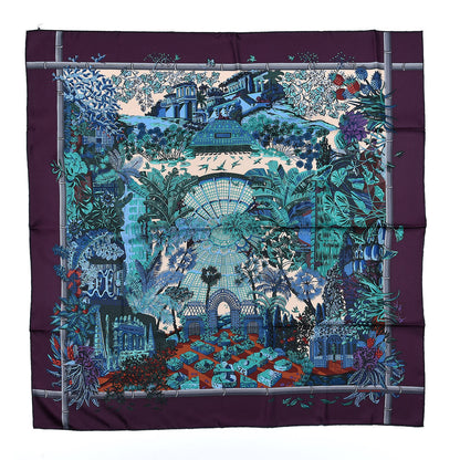 Hermes Silk Jardins D Hiver Scarf 90 Aubergine Vert Bleu 1 of 8