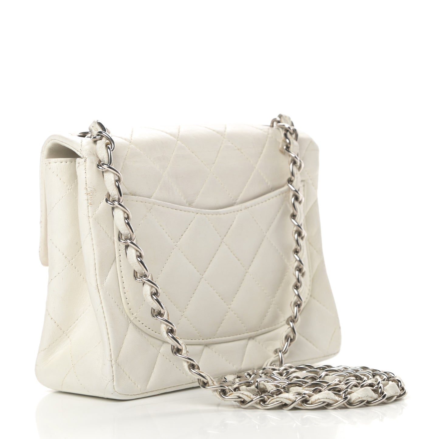 Lambskin Quilted Mini Square Flap White