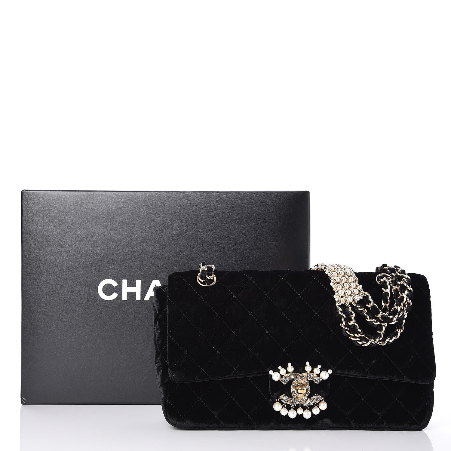 Chanel Velvet Pearl Quilted Medium Single Flap Black 9 of 9