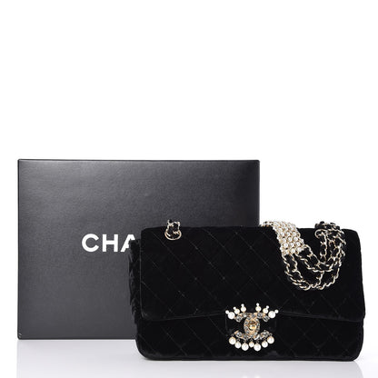 Chanel Velvet Pearl Quilted Medium Single Flap Black 9 of 9
