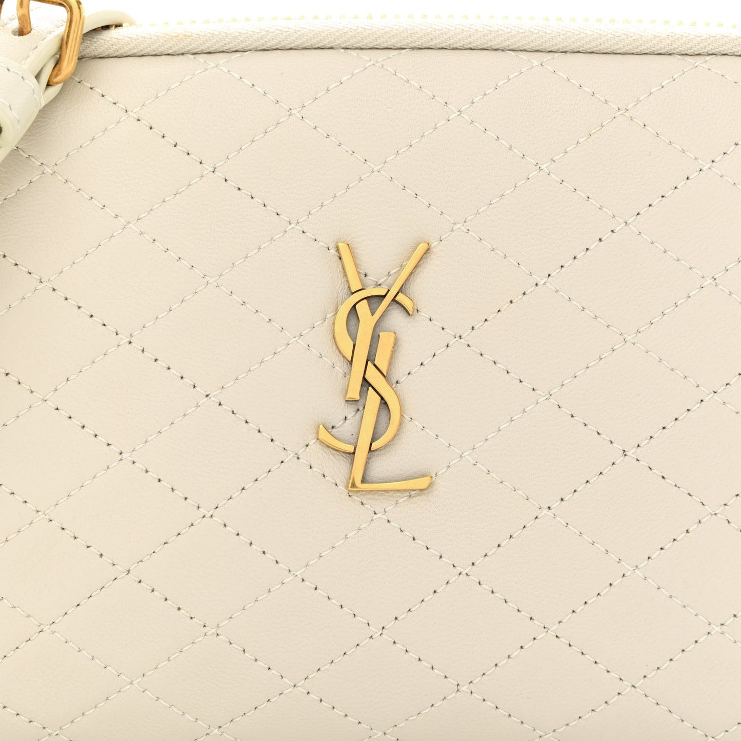 Lambskin Quilted Gaby Zipped Pouch Crema Soft