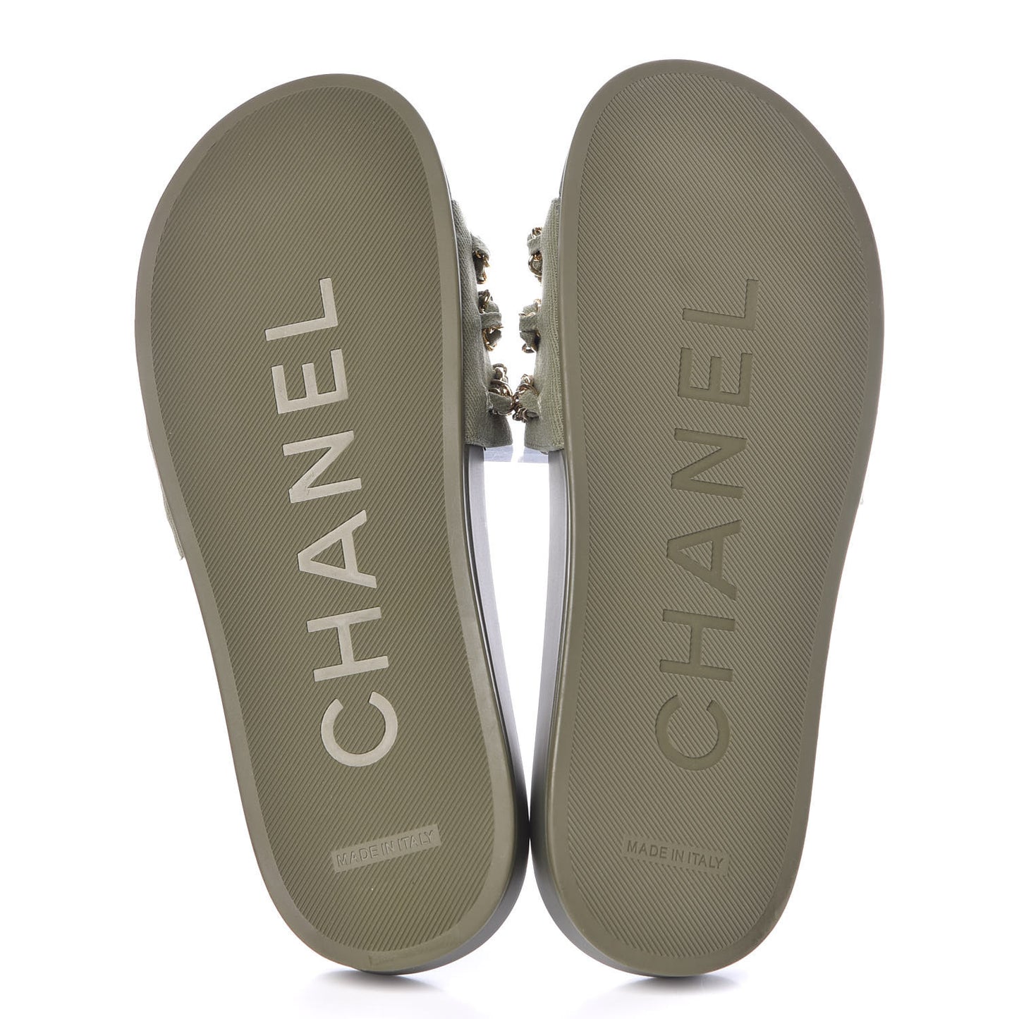Canvas Chain Flat Sandals 39 Khaki