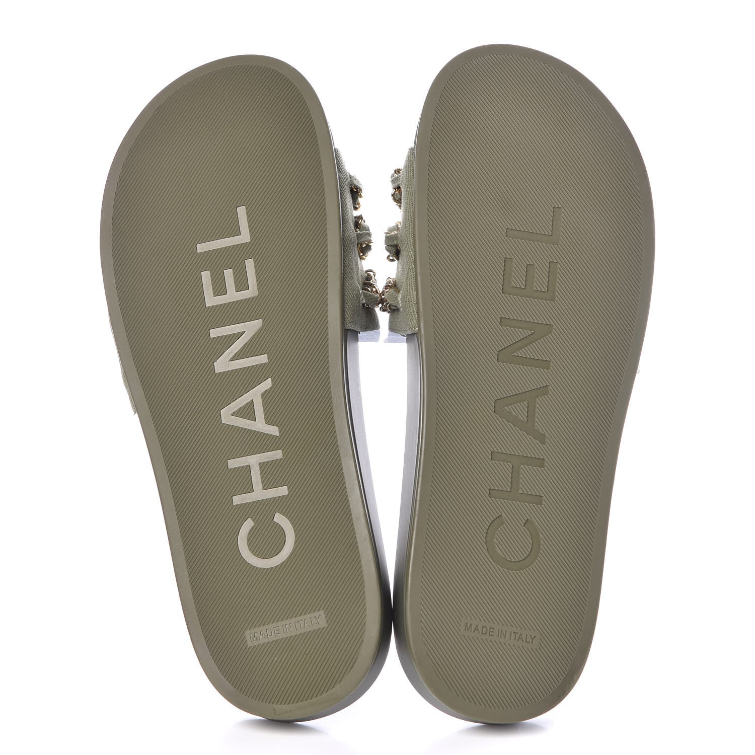 Chanel Canvas Chain Flat Sandals 39 Khaki 8 of 9