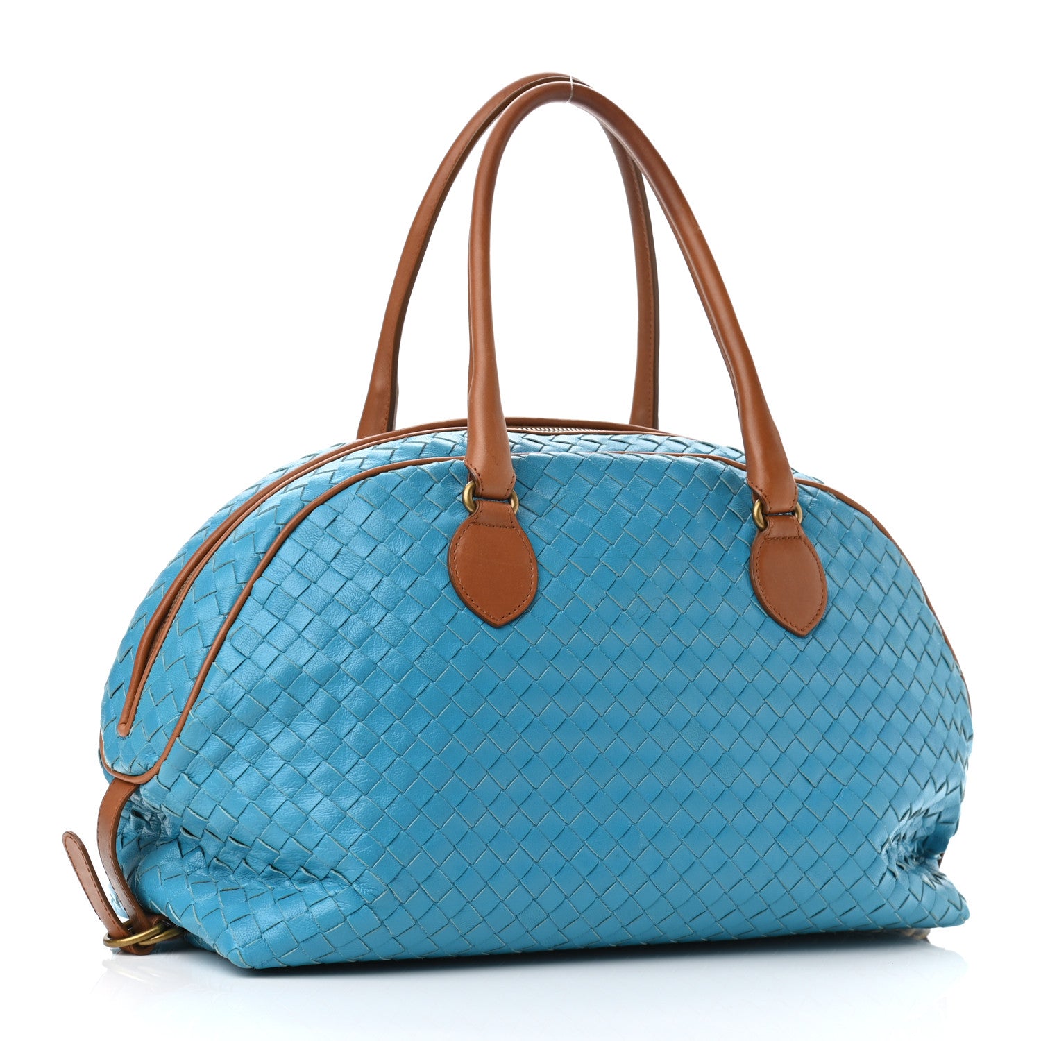 Bottega Veneta Nappa Intrecciato Bowling Bag Blue 3 of 13