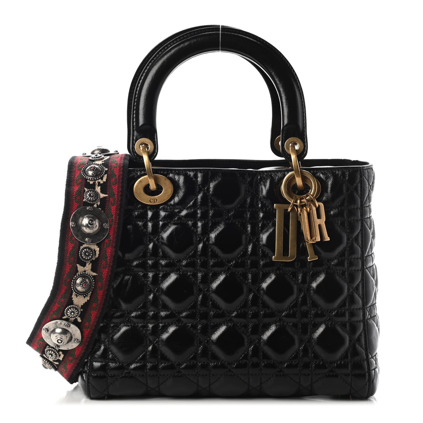Crinkled Patent Cannage Medium Bohemian Lady Dior Black
