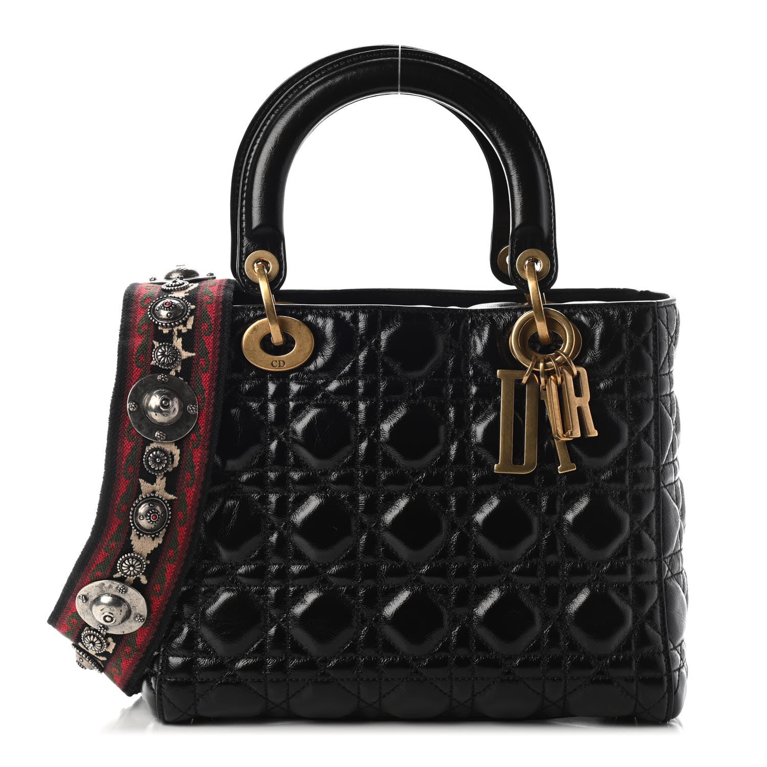 Christian Dior Crinkled Patent Cannage Medium Bohemian Lady Dior Black 1 of 7
