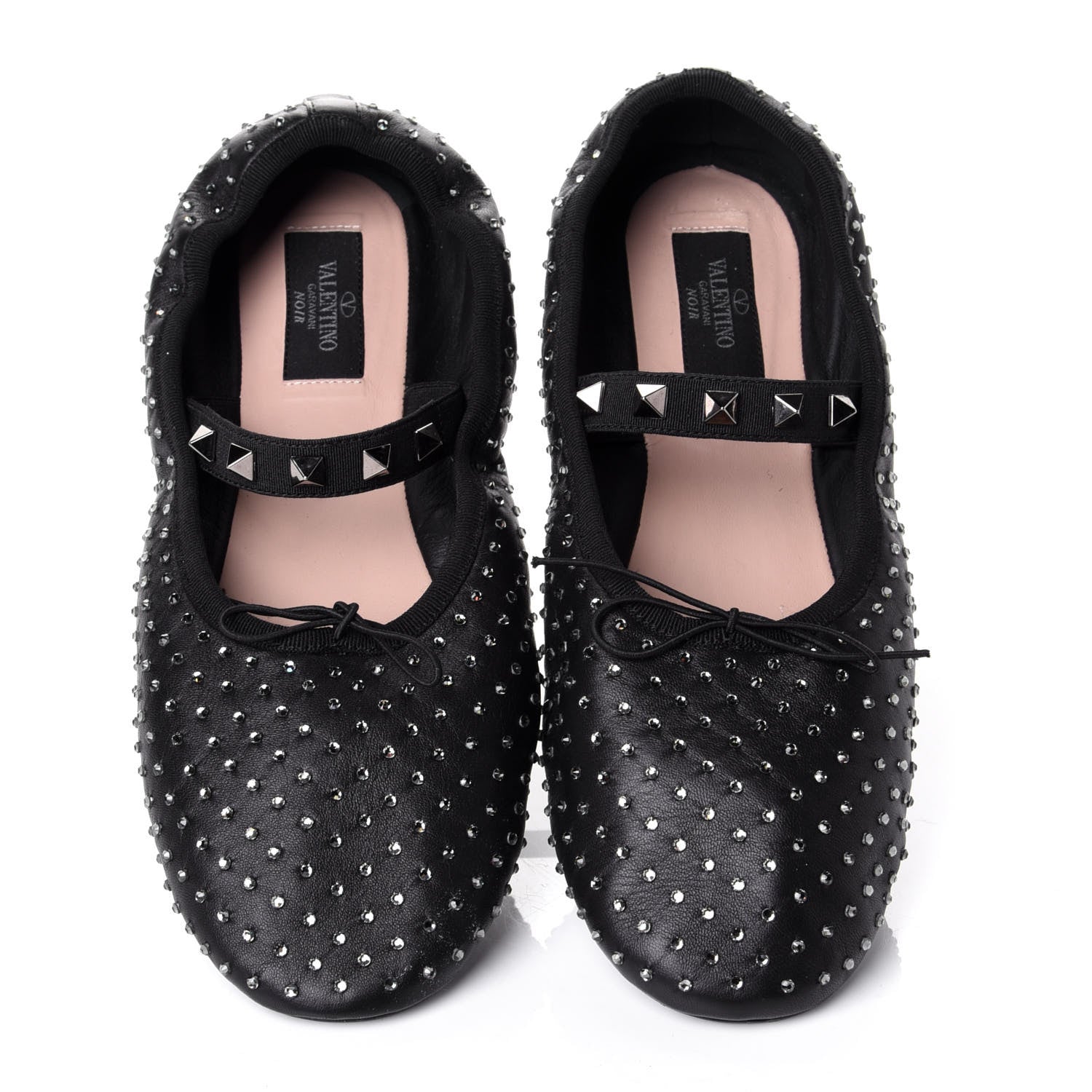 Valentino Garavani Nappa Crystal Studded Rockstud Cross Strap Ballerina Flats 39.5 Black 5 of 11