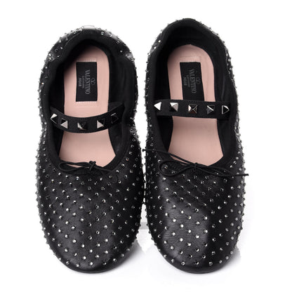 Valentino Garavani Nappa Crystal Studded Rockstud Cross Strap Ballerina Flats 39.5 Black 5 of 11