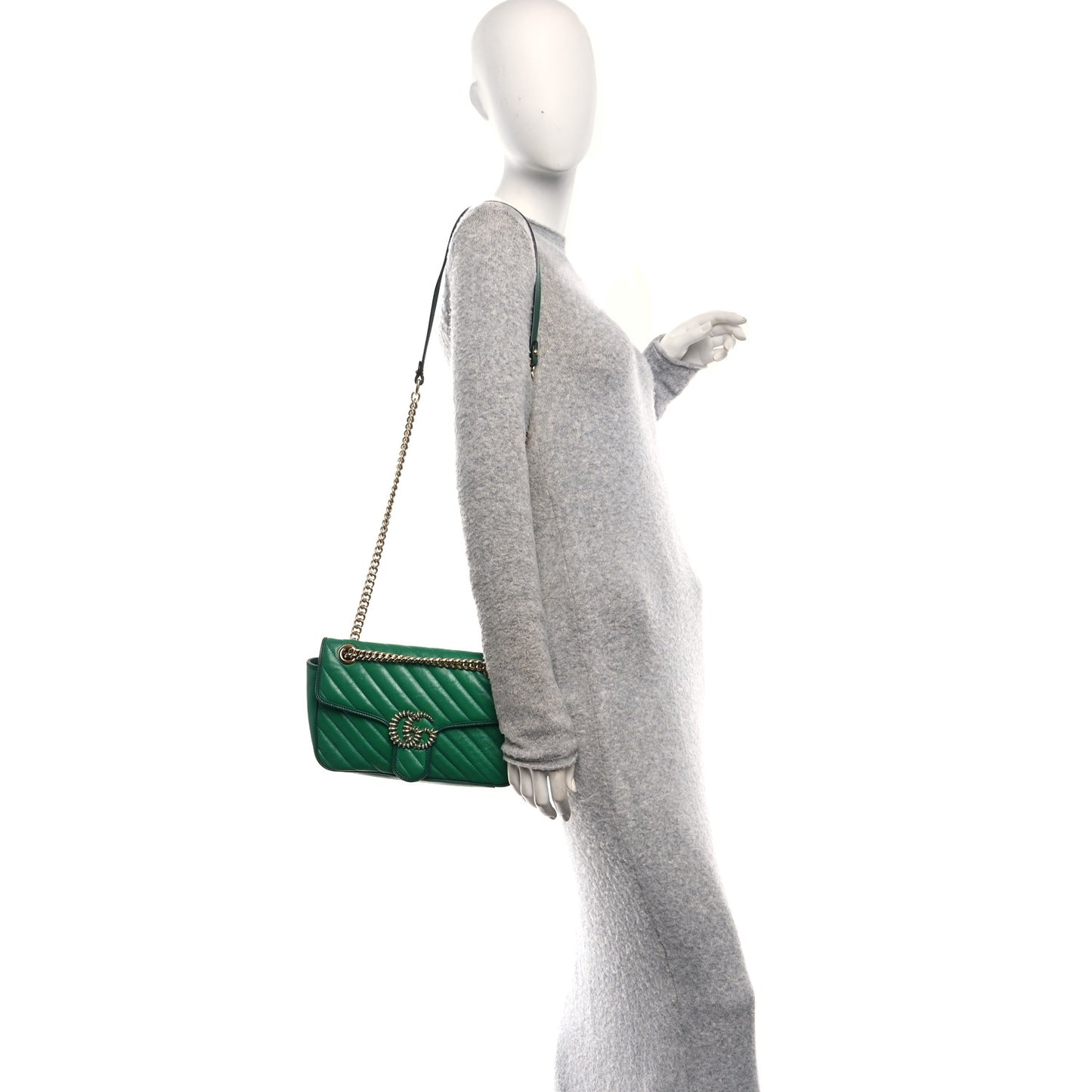 Azalea Calfskin Enamel Matelasse Diagonal Small Torchon GG Marmont Shoulder Bag New Shamarock Emerald