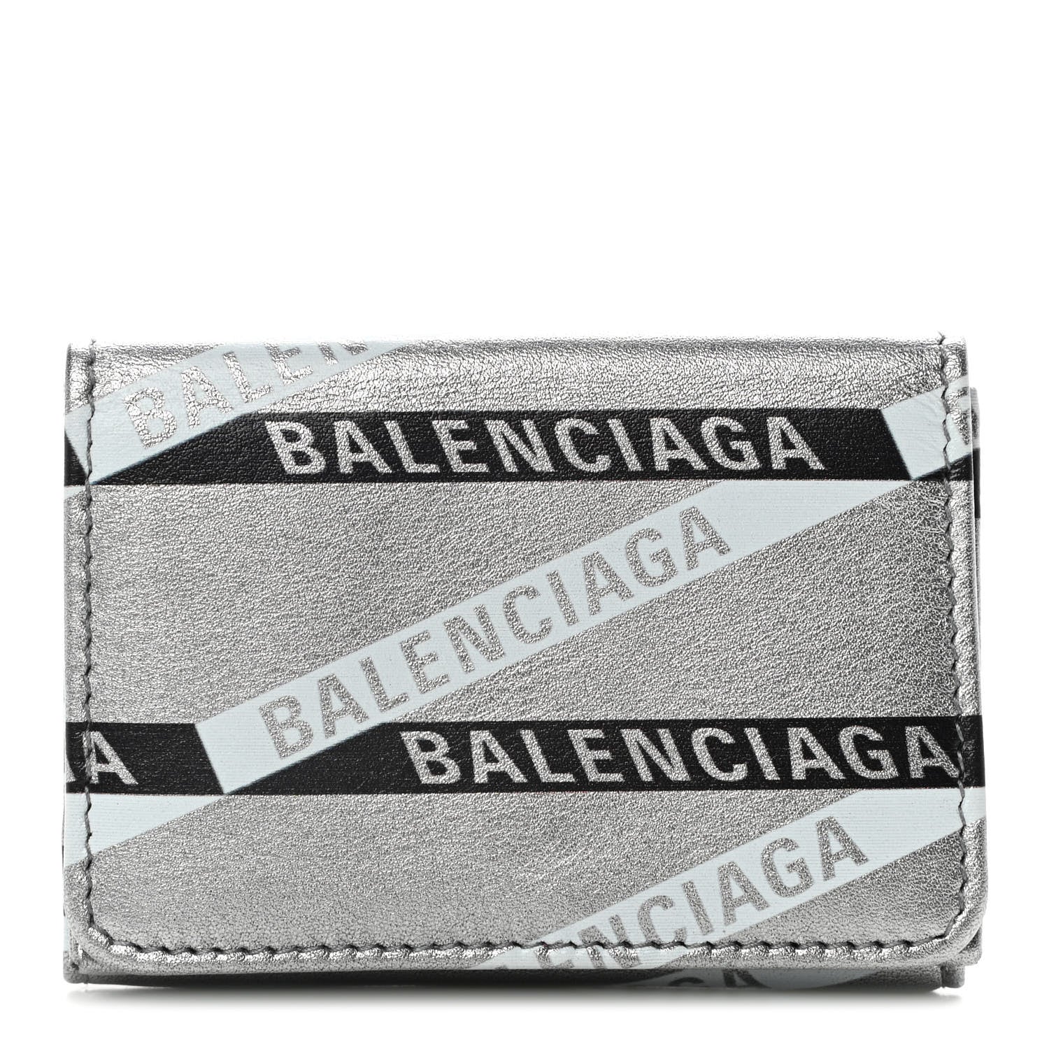 Balenciaga Metallic Calfskin Losange Monogram Mini Everyday Wallet Silver 1 of 9