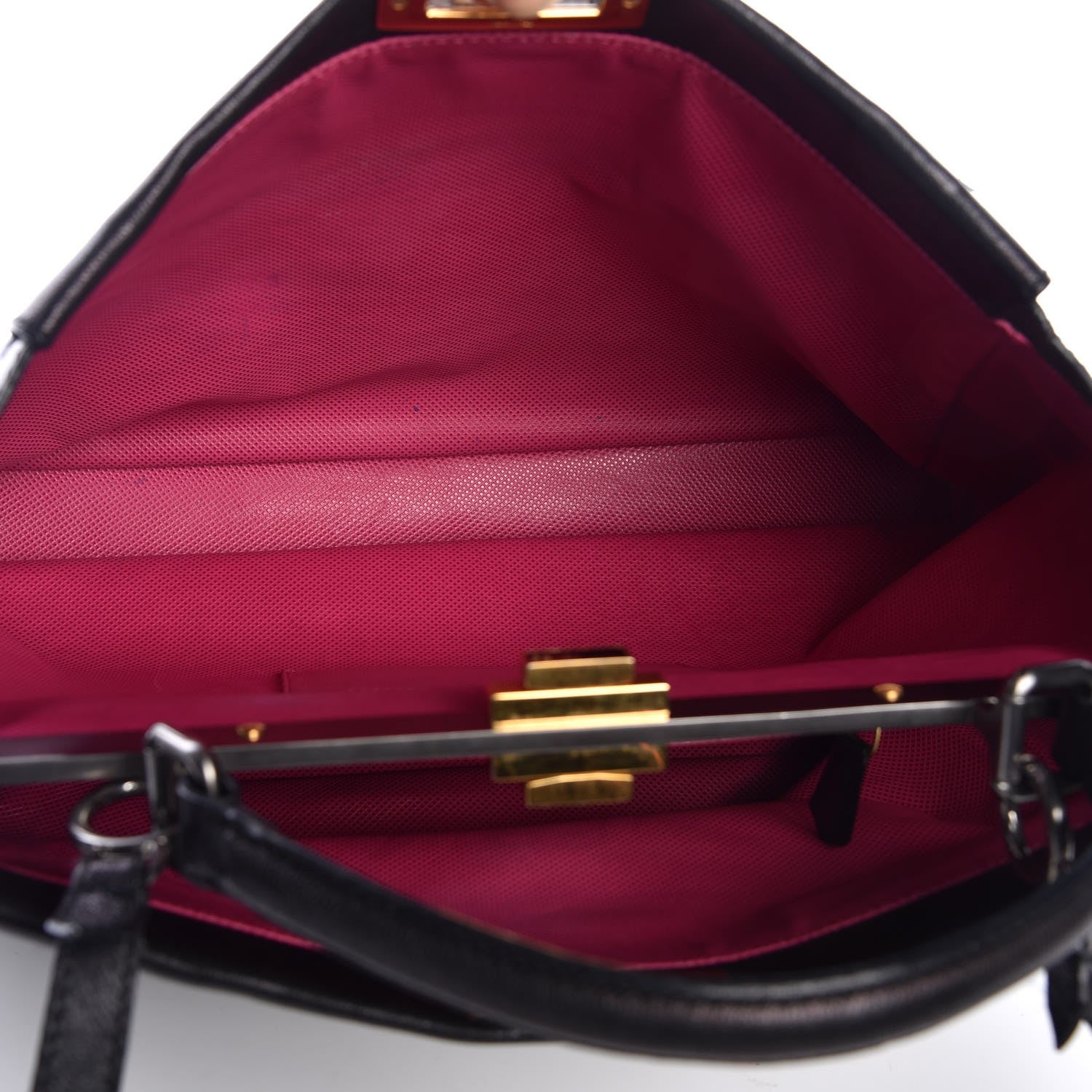 Fendi Goatskin Large Peekaboo Iconic Satchel Black Lampone 8 of 13