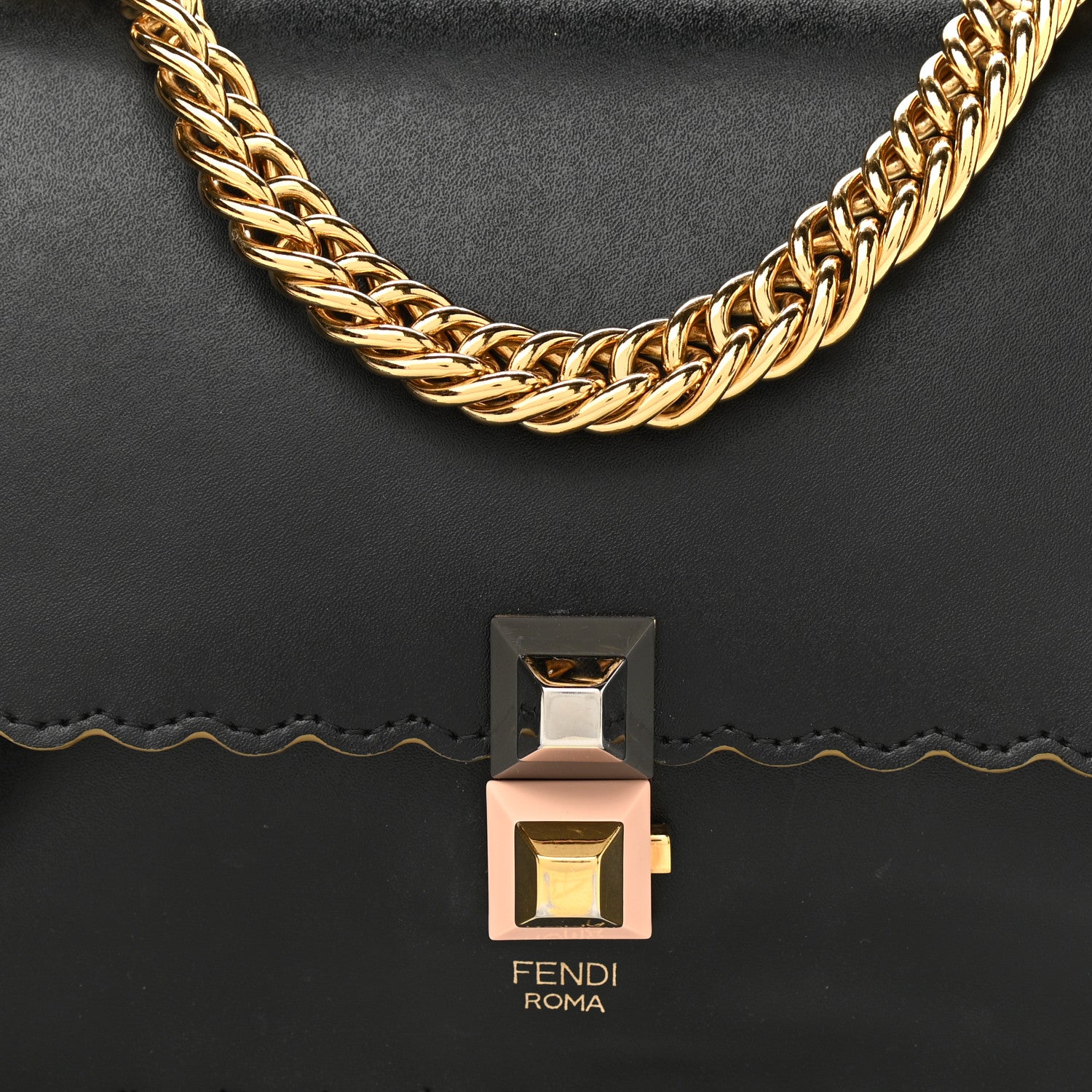 Fendi Vitello Liberty Scalloped Studded Small Kan I Shoulder Bag Black 7 of 10