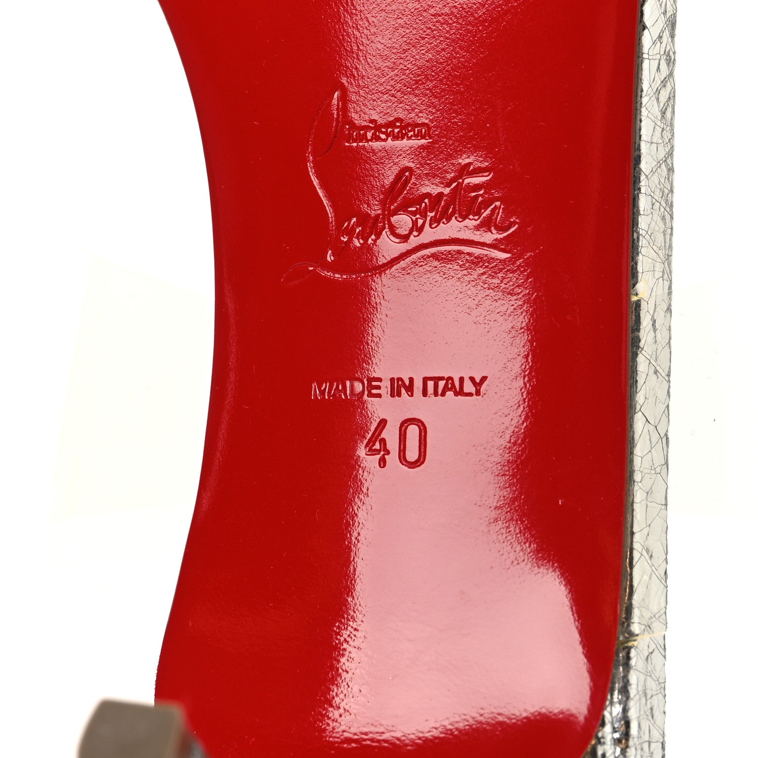 Christian Louboutin Laminated Vint Calfskin PVC Just Nothing 55 Slide Sandals 40 Silver 15 of 18