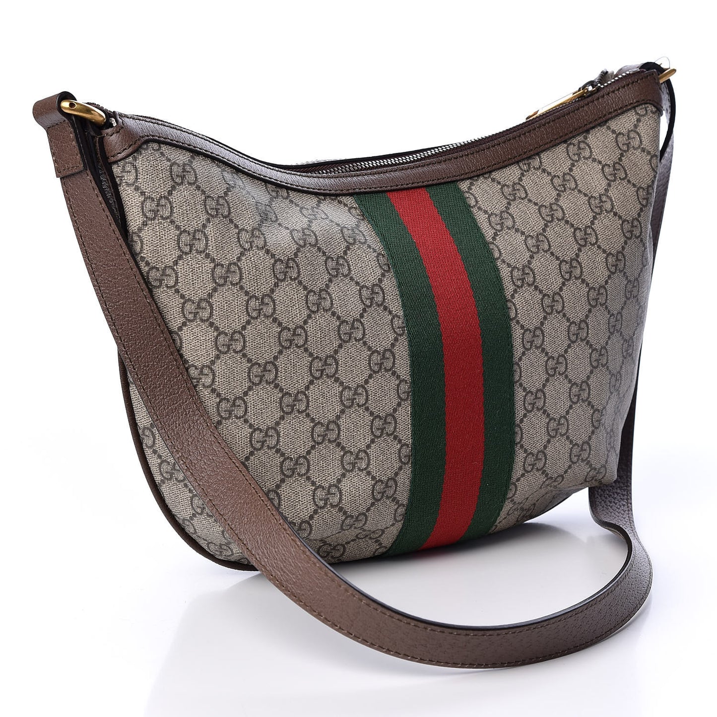 GG Supreme Monogram Web Small Ophidia Half Moon Hobo Brown